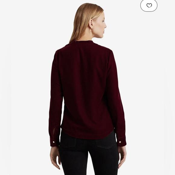 LAUREN Ralph Lauren Pleated Velvet Surplice Blouse size 8 - Picture 4 of 5